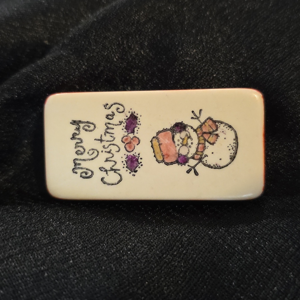 Domino Festive Snowman Christmas Pin